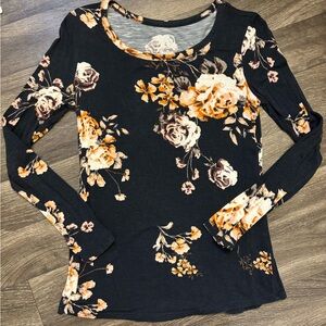 3/$20 | Maurices Black and Orange Floral Long Sleeve Top